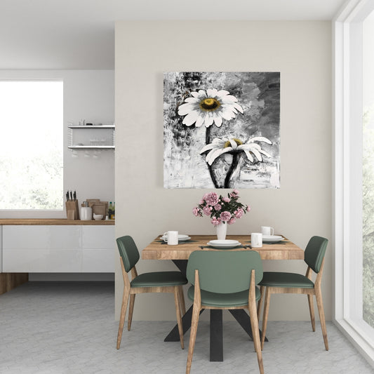 Abstract Daisies Flowers Canvas | Floral White Bedroom Decor