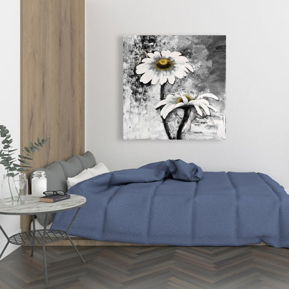 Abstract Daisies Flowers Canvas | Floral White Bedroom Decor