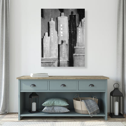 White Bedroom Canvas | Abstract Black & White Buildings Decor