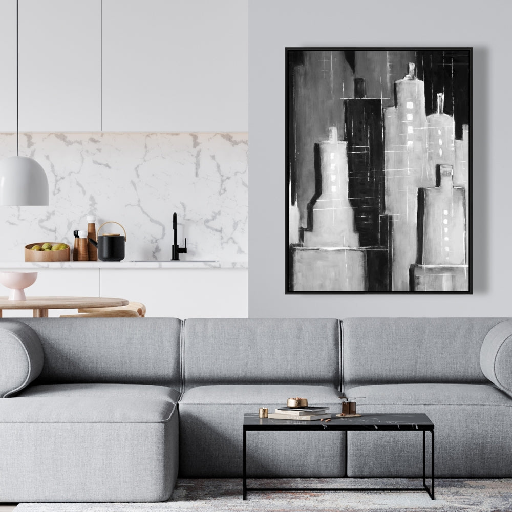 White Industrial Abstract Cityscape Canvas | Home Decor Art