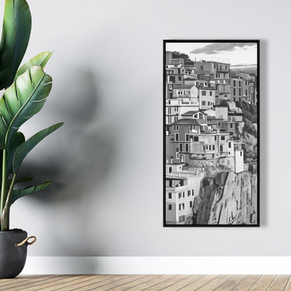 Monochrome Gray Manarola Italy Architecture Canvas | Home Decor