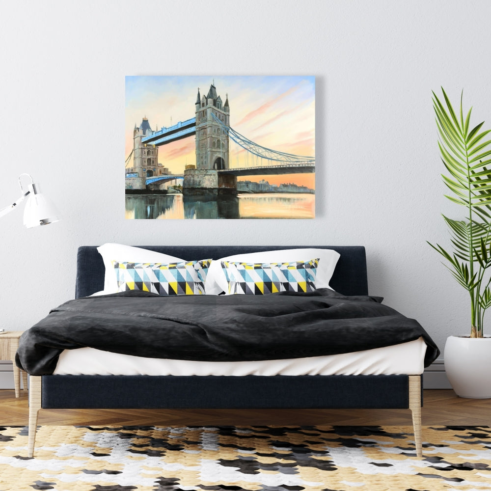 Bedroom Blue Bridge Canvas - Sunset on the London Bridge Decor