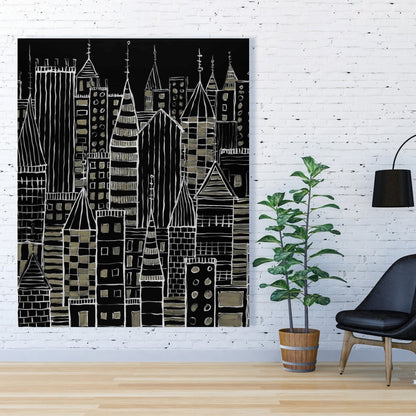 Illustrative Dark City Canvas - Unique Home Decor Wall Art