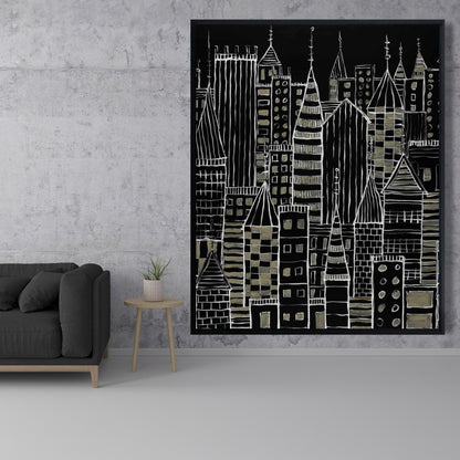 Toile encadrée illustrative « Ville sombre » - Décoration d'intérieur