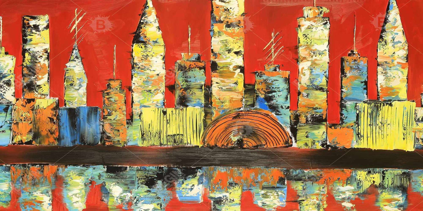 Yellow Bedroom Desk Mat - Red Abstract Skyline Decor