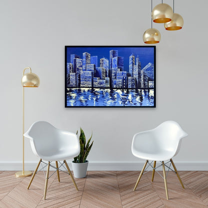 Blue Skyline Framed Canvas - Modern Home Decor Art Piece