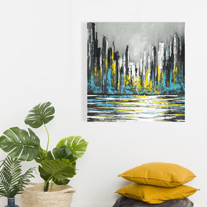 Abstract Blue Skyline | Gray Canvas | Bedroom Home Decor