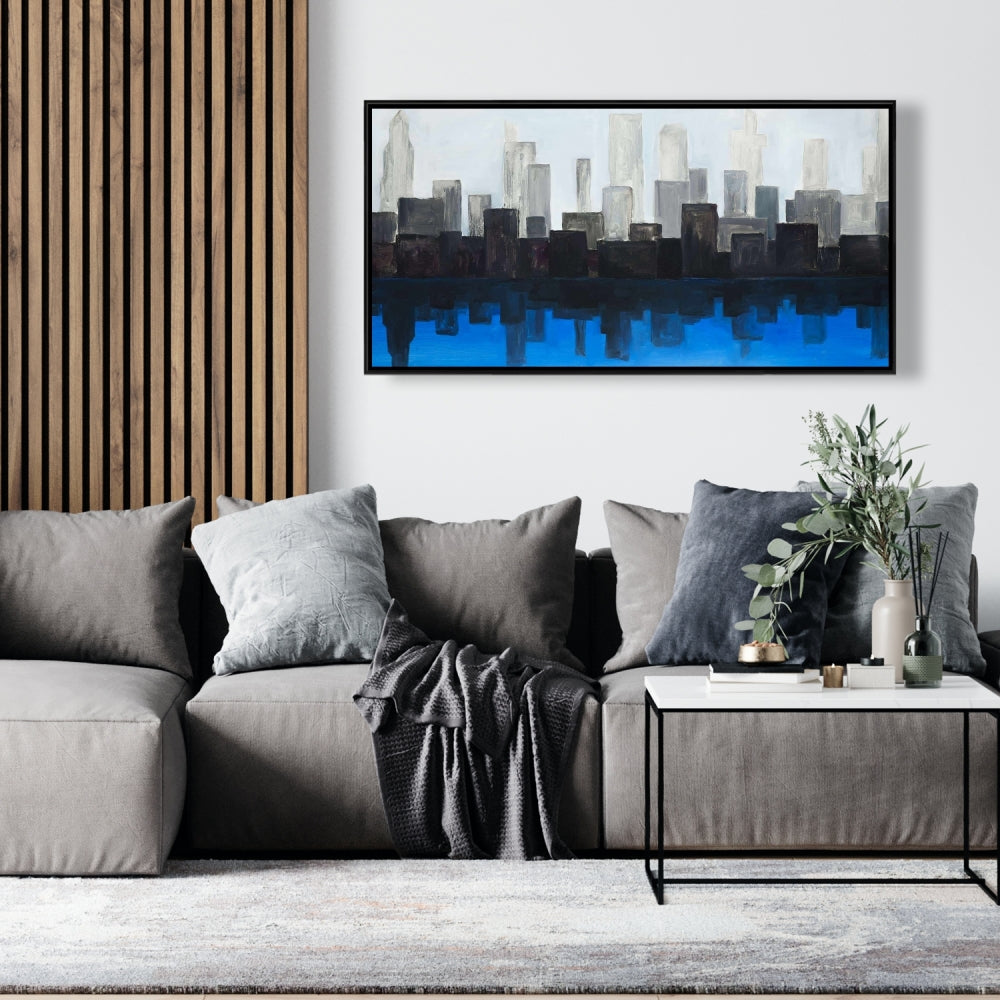 Toile « Cité bleue » | Décoration murale moderne pour chambre à coucher | Décoration d'intérieur