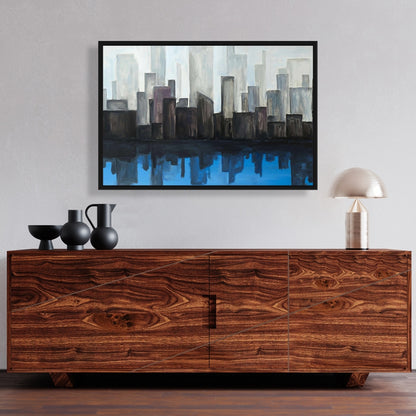 Toile « Cité bleue » | Décoration murale moderne pour chambre à coucher | Décoration d'intérieur