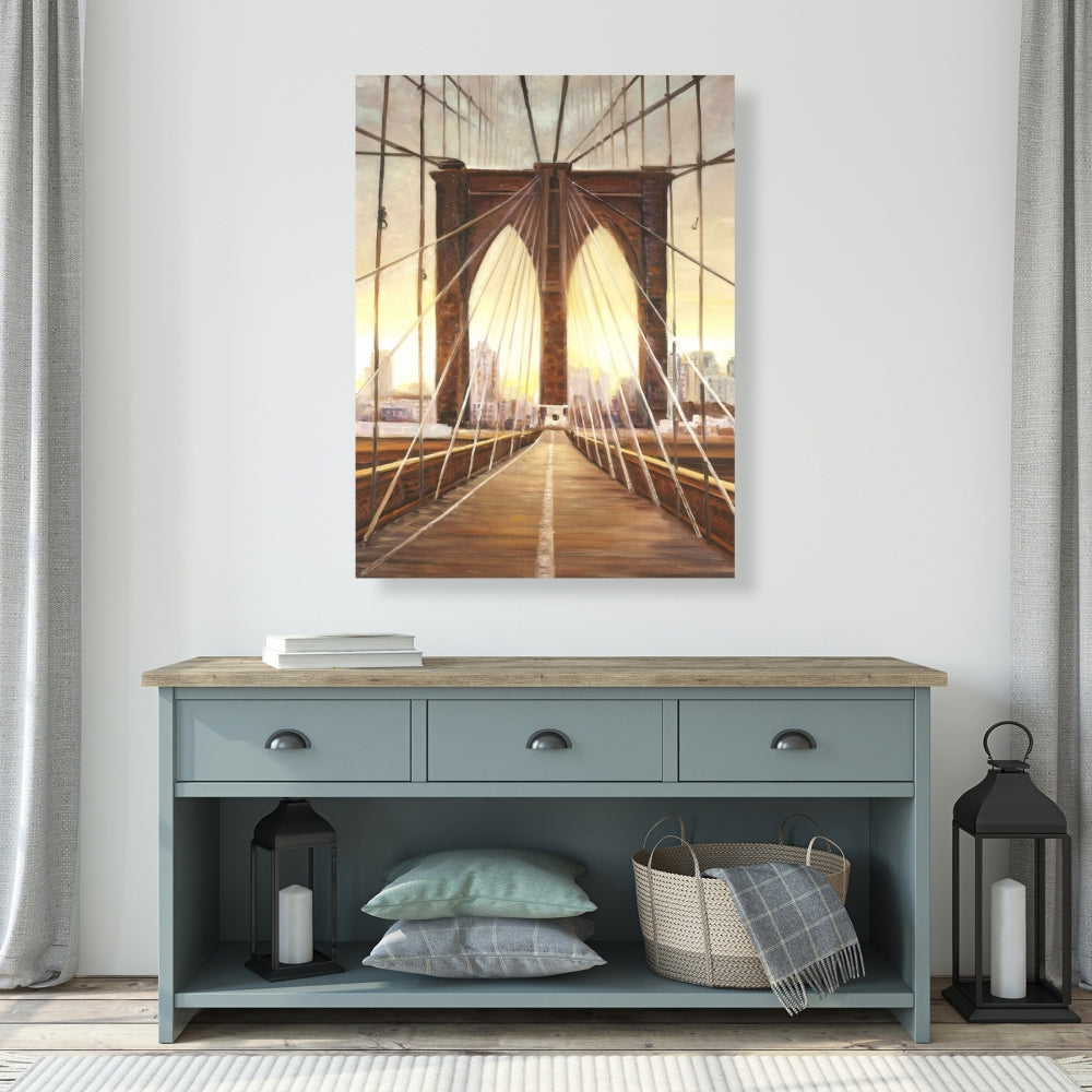 Sunset on Brooklyn Bridge Canvas - Bedroom Decor, Brown Art