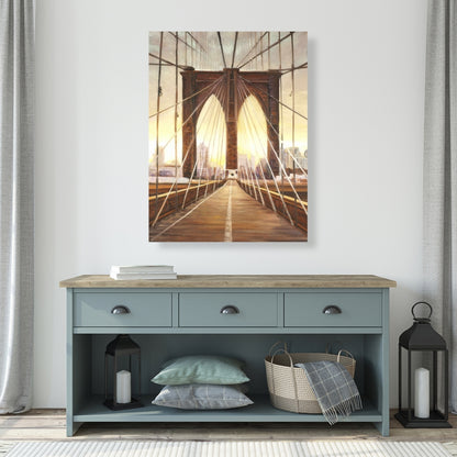 Sunset on Brooklyn Bridge Canvas - Bedroom Decor, Brown Art
