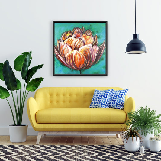 Abstract Double Tulips Flower - Botanical Framed Canvas Decor