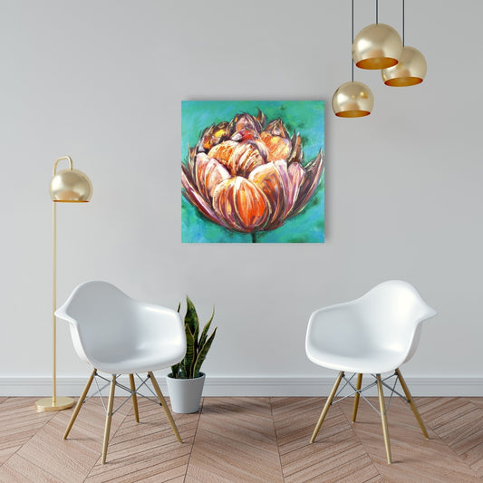 Abstract Double Tulips Flower Canvas | Orange Wall Art Decor