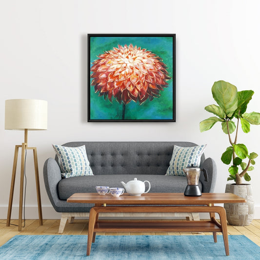 Abstract Dahlia Flower | Orange Botanical Framed Canvas Decor