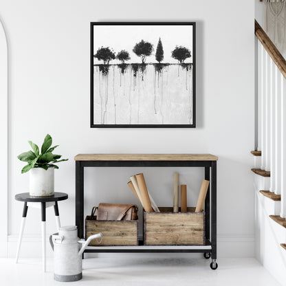 Bedroom Landscapes - Industrial Framed Canvas: Abstract Black Trees