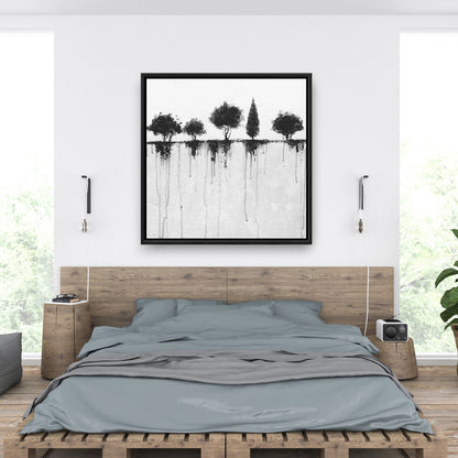 Bedroom Landscapes - Industrial Framed Canvas: Abstract Black Trees