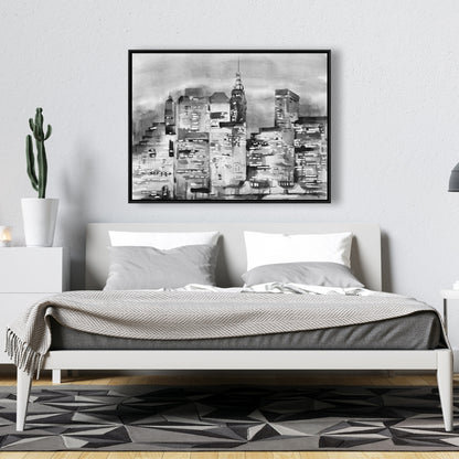 Watercolor Cityscape Canvas - Gray Building Frame Decor
