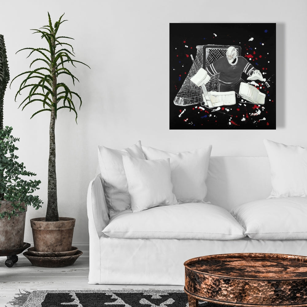 Modern Blue Living Room Canvas | Goalkeeper Hockey Art Decor
