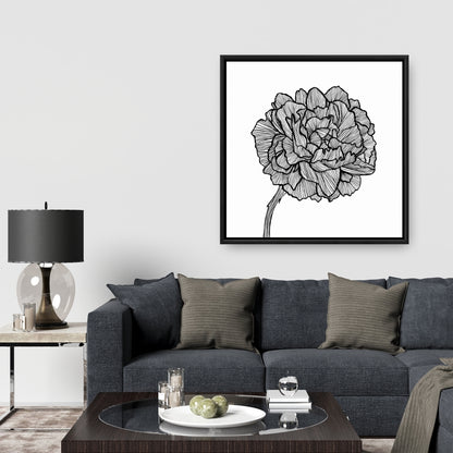 White Floral Peony Line Canvas | Botanical Bedroom Decor