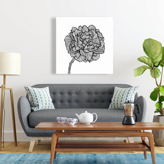Peony Line Floral Canvas - Minimalist White Botanical Decor