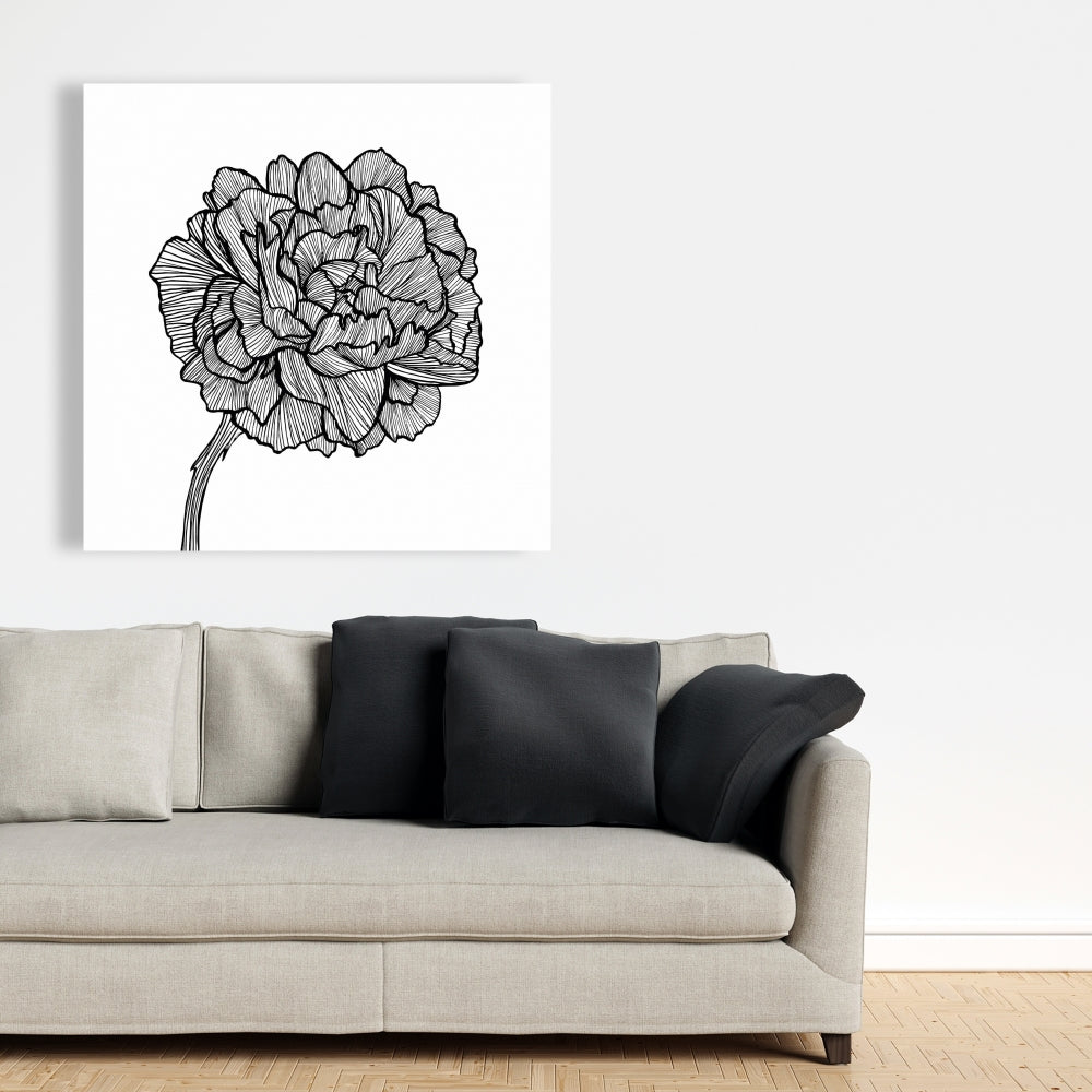 Peony Line Floral Canvas - Minimalist White Botanical Decor