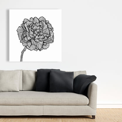 Peony Line Floral Canvas - Minimalist White Botanical Decor