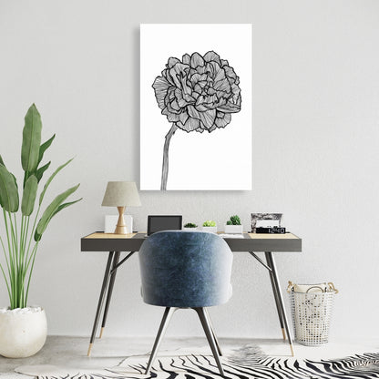 Peony Line Floral Canvas - Minimalist White Botanical Decor