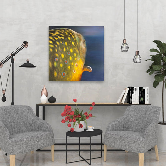 Golden Trout Fish Rustic Canvas | Blue Bedroom Wall Decor