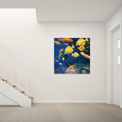 Blue Contemporary Bedroom Canvas | Fish Under the Sea Decor
