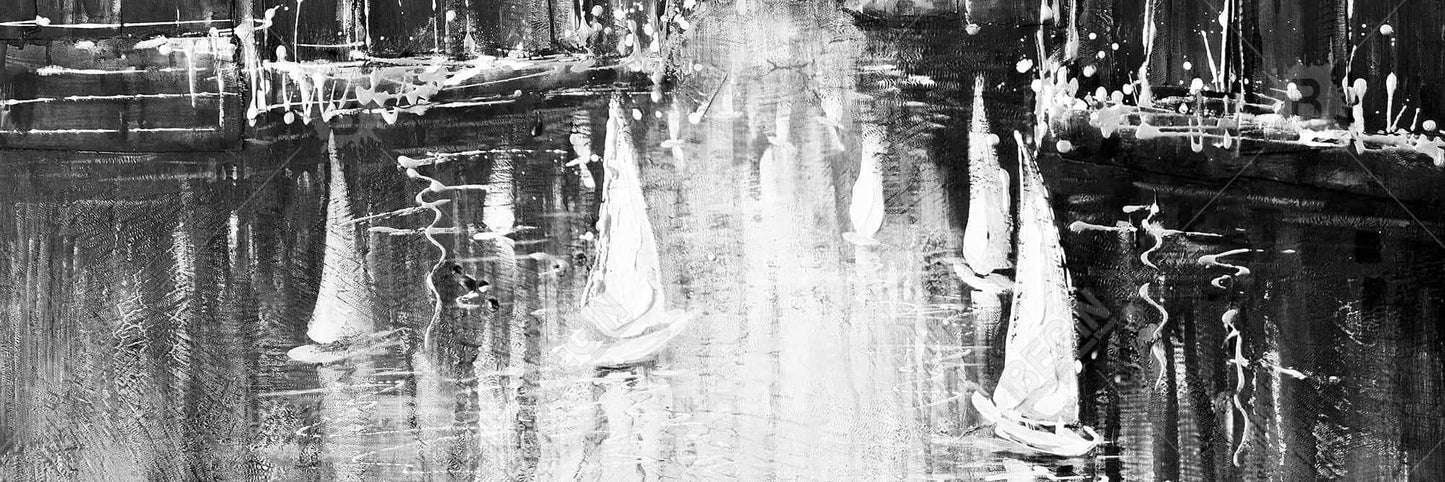 Bateaux en nuances de gris sur l'eau | Décoration de chambre monochrome sur toile