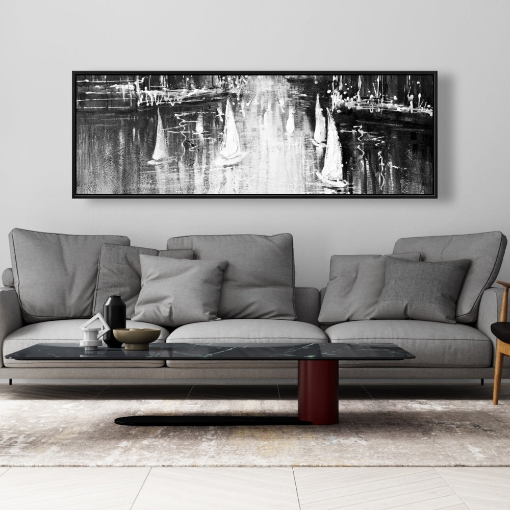 Bateaux en nuances de gris sur l'eau | Décoration de chambre monochrome sur toile