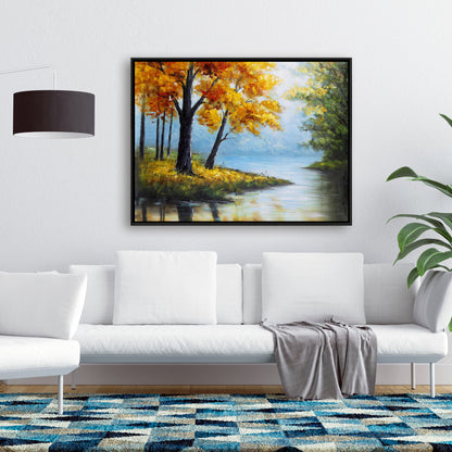 Blue Trees Landscapes Framed Canvas - Trees by the Lake Decor