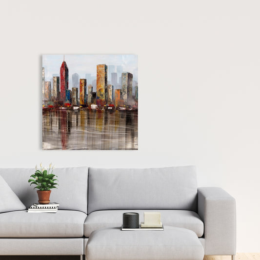 Rust Looking City Canvas | Urban Bedroom Wall Art Decor
