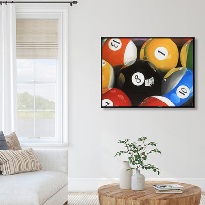Gros plan de boules de billard | Décoration d'intérieur sur toile encadrée hyperréaliste