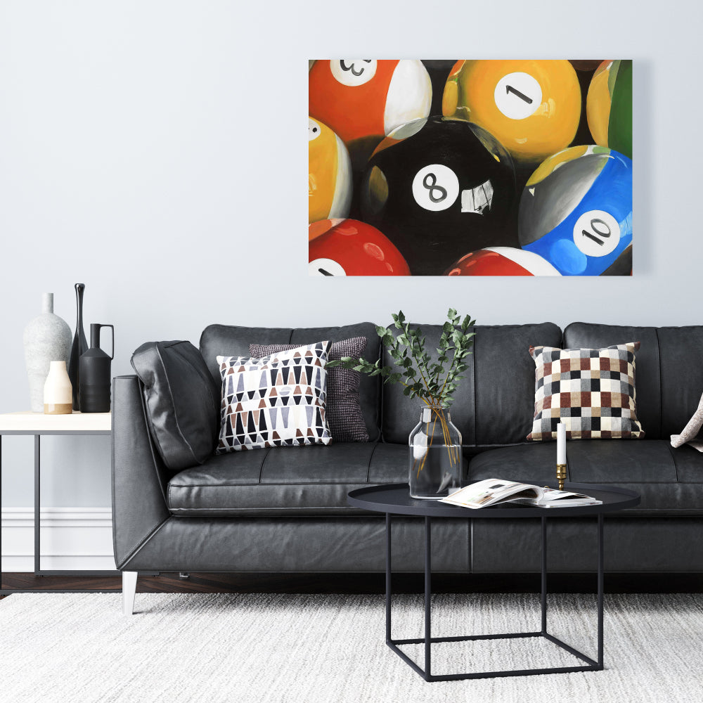 Toile en gros plan de boules de billard | Décoration d'intérieur hyperréaliste