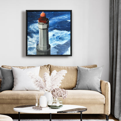 Blue Coastal Building Canvas | The Headlight of Jument Decor
