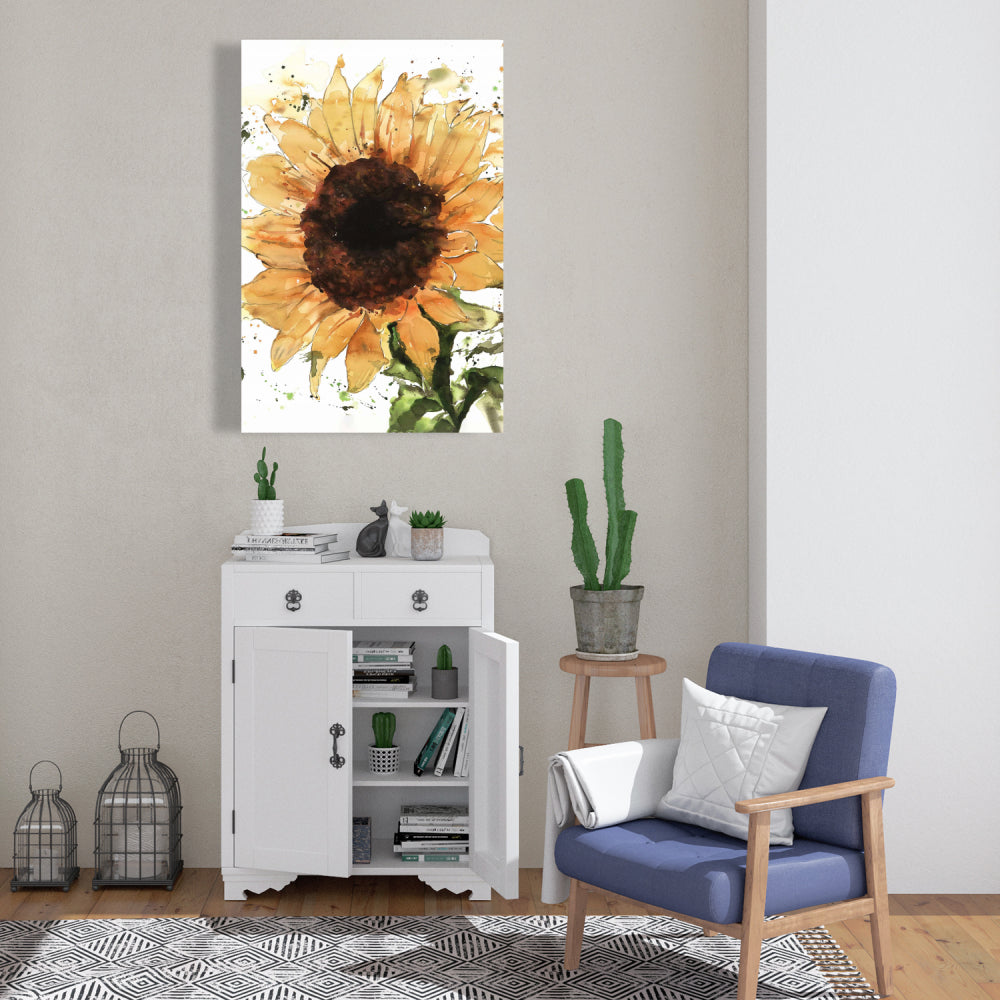 Big Sunflower Canvas - Brown Rustic Kitchen Home Decor Wall Art
