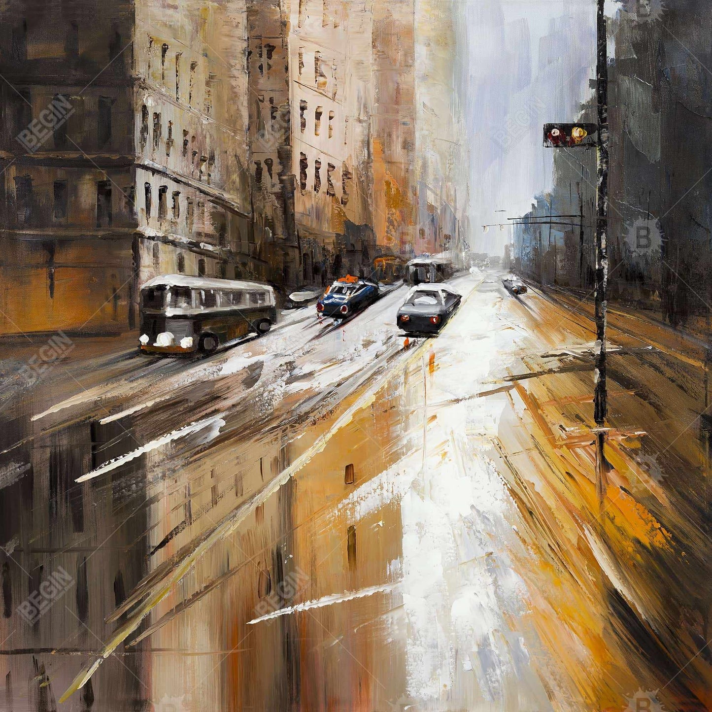 Abstract City Street Brown Canvas - Contemporary Bedroom Decor