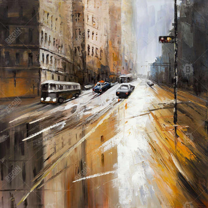 Abstract City Street Brown Canvas - Contemporary Bedroom Decor