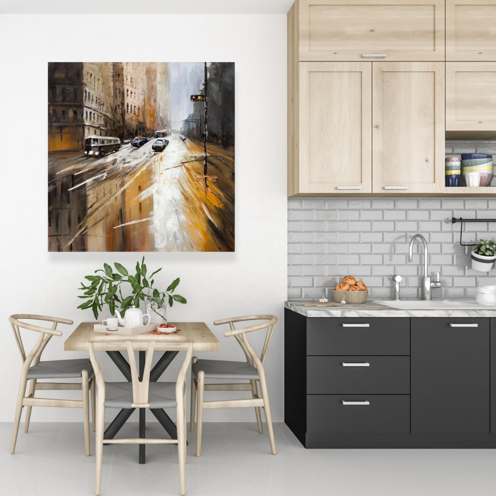 Abstract City Street Brown Canvas - Contemporary Bedroom Decor