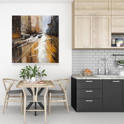 Abstract City Street Brown Canvas - Contemporary Bedroom Decor