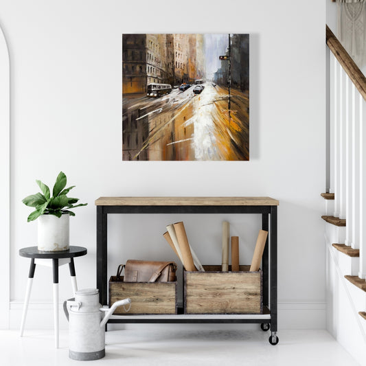 Abstract City Street Brown Canvas - Contemporary Bedroom Decor