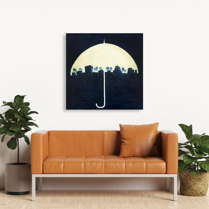City Under Umbrellas Canvas | Illustrative Bedroom Decor