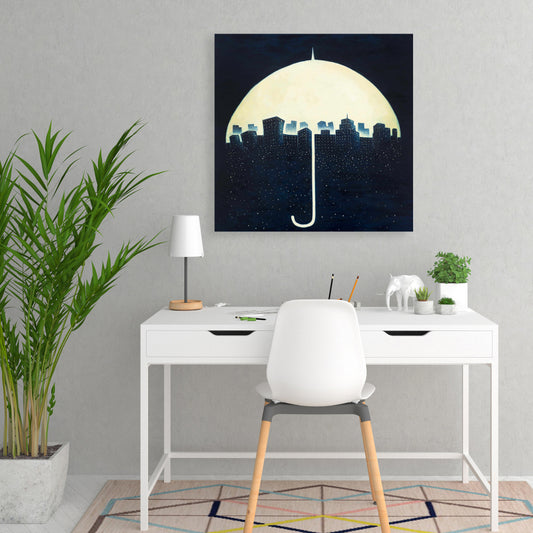 City Under Umbrellas Canvas | Illustrative Bedroom Decor