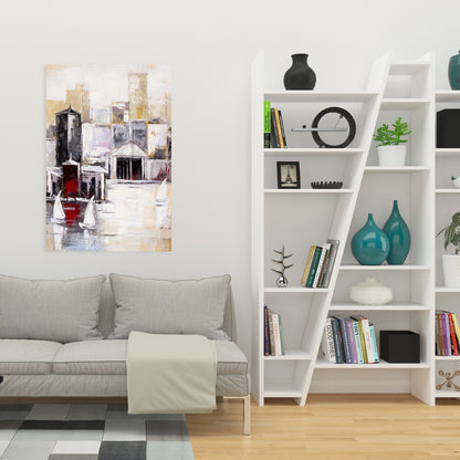 Three Sailboats Near the City Canvas - Home Decor Wall Art