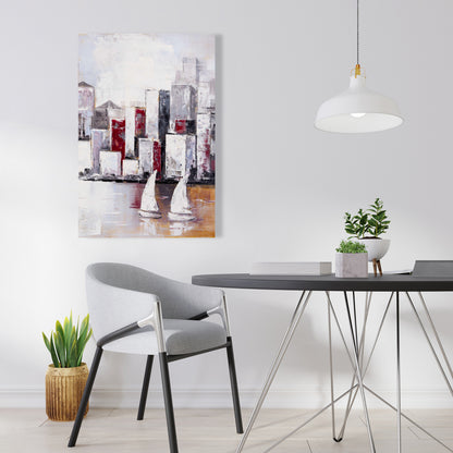 Toile « Voiliers et ville urbaine » - Décoration d'intérieur industrielle grise