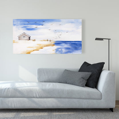 Sea Blue Coastal Canvas - House on the Beach Home Decor
