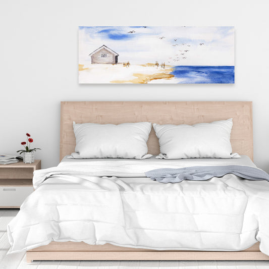 Sea Blue Coastal Canvas - House on the Beach Home Decor