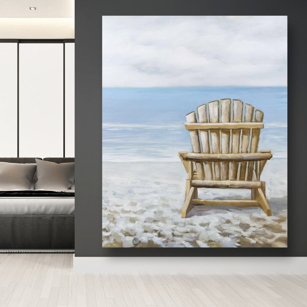 Wood Beach Chair Canvas | Coastal Home Decor Wall Art