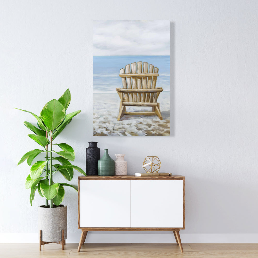 Wood Beach Chair Canvas | Coastal Home Decor Wall Art
